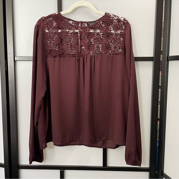 [XL] SWS Flowy Boho Burgundy Long Sleeve Blouse with Lace Details Women’… - Picture 7 of 15